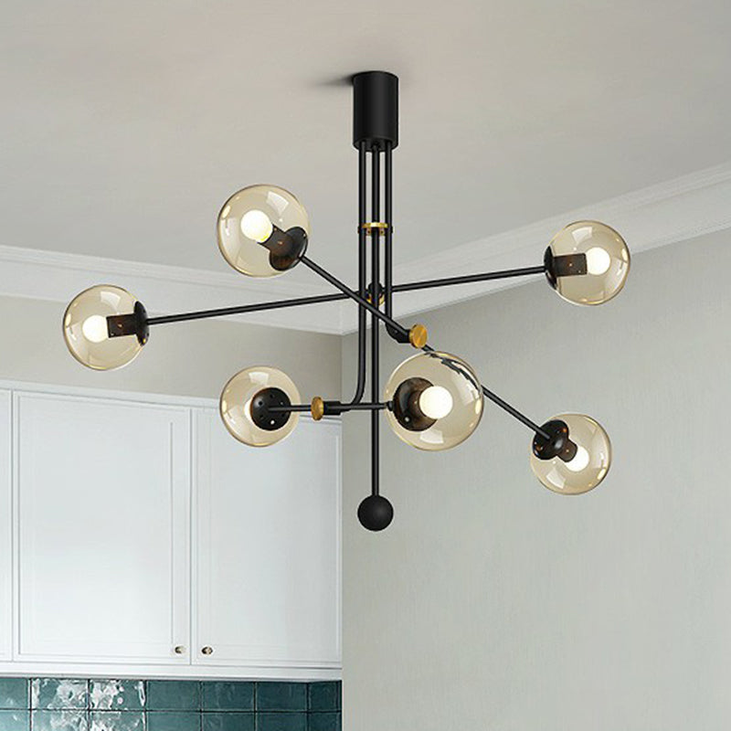 Minimalistic Chandelier Black Vertical Suspension Light with Ball Glass Shade for Restaurant Clearhalo 'Ceiling Lights' 'Chandeliers' 'Modern Chandeliers' 'Modern' Lighting' 2354196