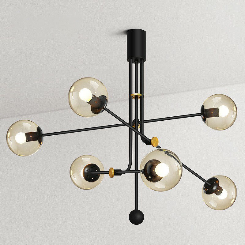 Minimalistic Chandelier Black Vertical Suspension Light with Ball Glass Shade for Restaurant Clearhalo 'Ceiling Lights' 'Chandeliers' 'Modern Chandeliers' 'Modern' Lighting' 2354199