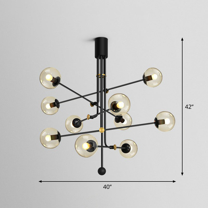 Minimalistic Chandelier Black Vertical Suspension Light with Ball Glass Shade for Restaurant 10 Amber Clearhalo 'Ceiling Lights' 'Chandeliers' 'Modern Chandeliers' 'Modern' Lighting' 2354200