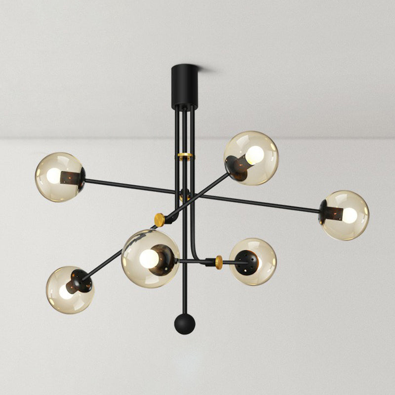 Minimalistic Chandelier Black Vertical Suspension Light with Ball Glass Shade for Restaurant Clearhalo 'Ceiling Lights' 'Chandeliers' 'Modern Chandeliers' 'Modern' Lighting' 2354201