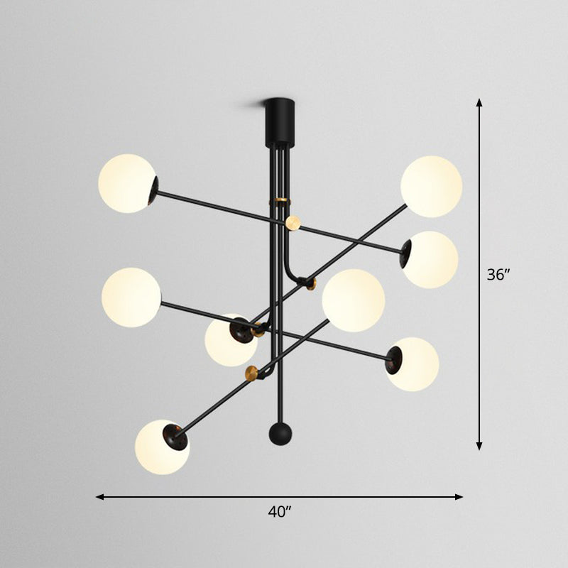 Minimalistic Chandelier Black Vertical Suspension Light with Ball Glass Shade for Restaurant 8 White Clearhalo 'Ceiling Lights' 'Chandeliers' 'Modern Chandeliers' 'Modern' Lighting' 2354202