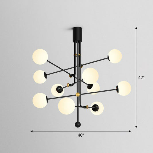Minimalistic Chandelier Black Vertical Suspension Light with Ball Glass Shade for Restaurant 10 White Clearhalo 'Ceiling Lights' 'Chandeliers' 'Modern Chandeliers' 'Modern' Lighting' 2354204