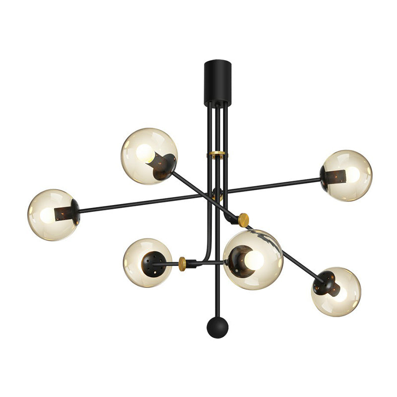 Minimalistic Chandelier Black Vertical Suspension Light with Ball Glass Shade for Restaurant Clearhalo 'Ceiling Lights' 'Chandeliers' 'Modern Chandeliers' 'Modern' Lighting' 2354205