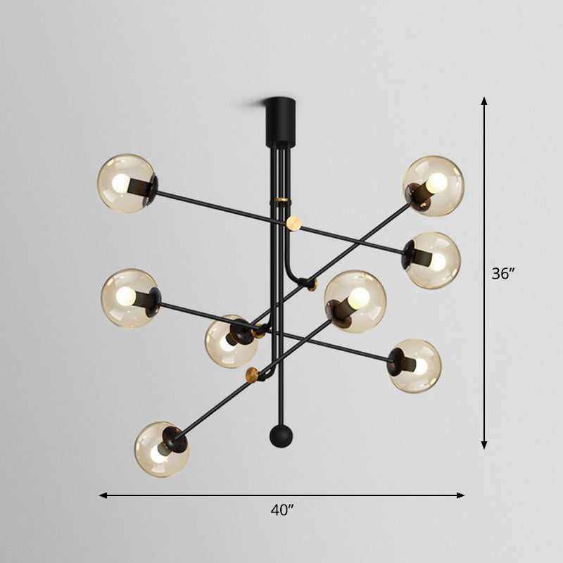 Minimalistic Chandelier Black Vertical Suspension Light with Ball Glass Shade for Restaurant 8 Amber Clearhalo 'Ceiling Lights' 'Chandeliers' 'Modern Chandeliers' 'Modern' Lighting' 2354206