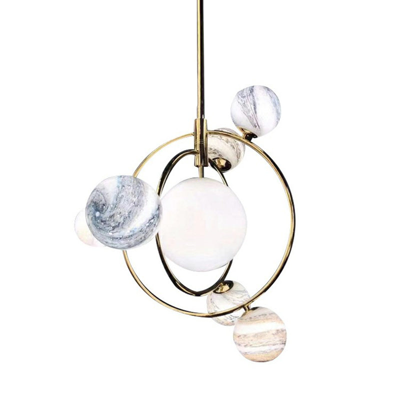 Solar Planet Living Room Chandelier Blue-White Glass 7 Heads Minimalist Ceiling Pendant Light White Clearhalo 'Ceiling Lights' 'Chandeliers' 'Modern Chandeliers' 'Modern' Lighting' 2354337