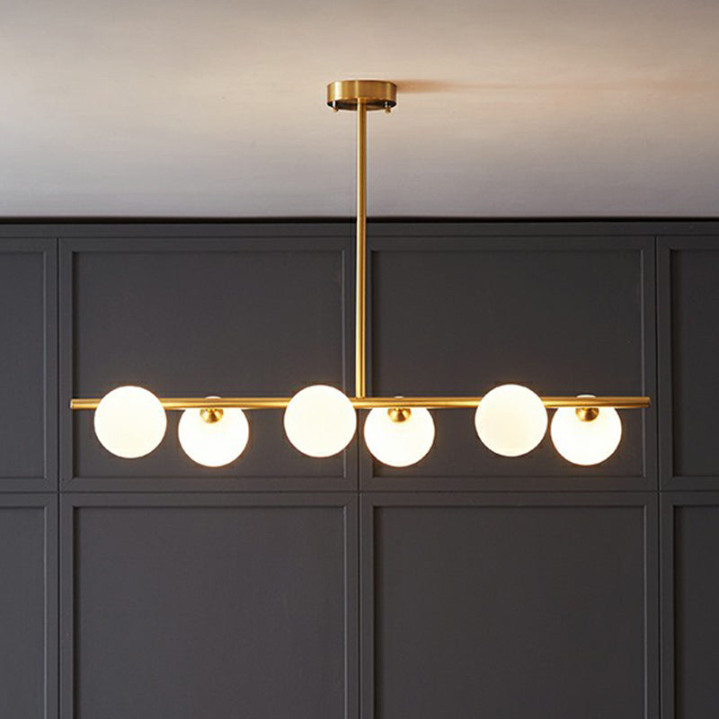 Postmodern Linear Island Lamp Glass Dining Room Suspension Pendant Light in Brass Clearhalo 'Ceiling Lights' 'Island Lights' Lighting' 2354361