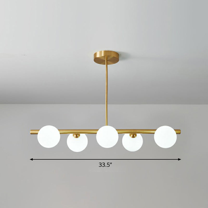 Postmodern Linear Island Lamp Glass Dining Room Suspension Pendant Light in Brass 5 White Clearhalo 'Ceiling Lights' 'Island Lights' Lighting' 2354362