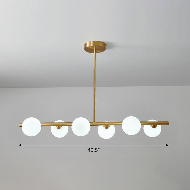 Postmodern Linear Island Lamp Glass Dining Room Suspension Pendant Light in Brass 6 White Clearhalo 'Ceiling Lights' 'Island Lights' Lighting' 2354363