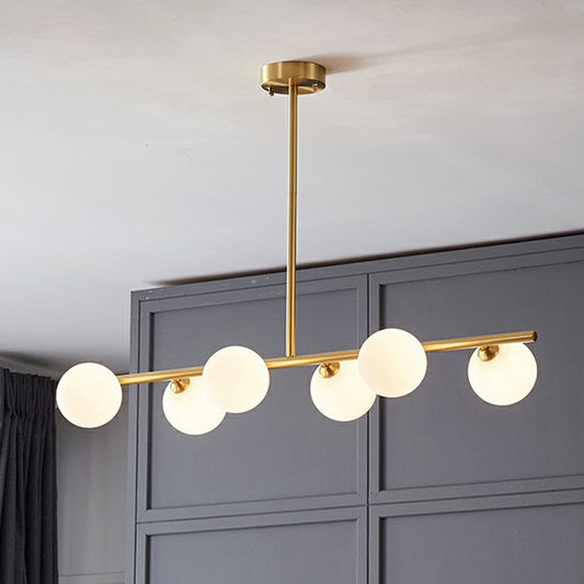 Postmodern Linear Island Lamp Glass Dining Room Suspension Pendant Light in Brass Clearhalo 'Ceiling Lights' 'Island Lights' Lighting' 2354364