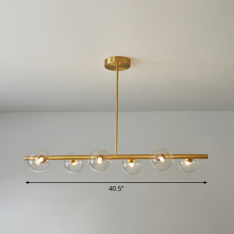 Postmodern Linear Island Lamp Glass Dining Room Suspension Pendant Light in Brass 6 Clear Clearhalo 'Ceiling Lights' 'Island Lights' Lighting' 2354367