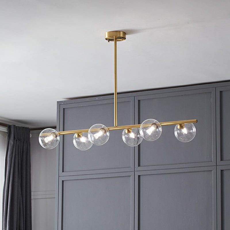 Postmodern Linear Island Lamp Glass Dining Room Suspension Pendant Light in Brass Clearhalo 'Ceiling Lights' 'Island Lights' Lighting' 2354368