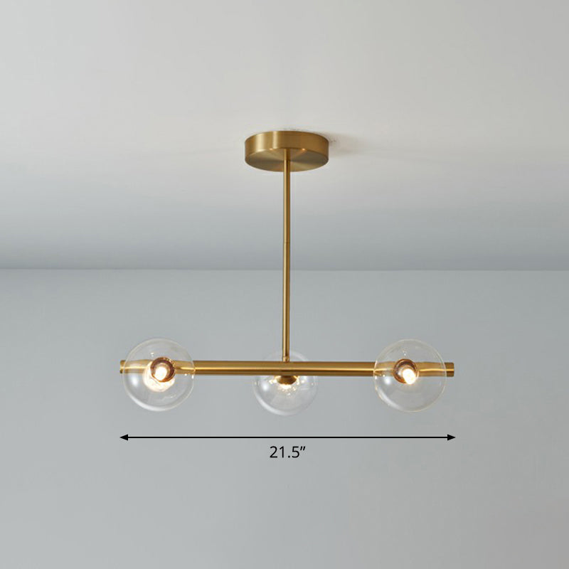 Postmodern Linear Island Lamp Glass Dining Room Suspension Pendant Light in Brass 3 Clear Clearhalo 'Ceiling Lights' 'Island Lights' Lighting' 2354369