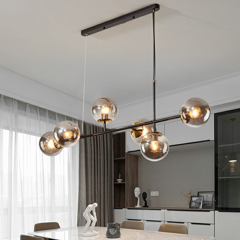 6-Light Dining Room Hanging Lamp Postmodern Style Island Light with Ball Glass Shade Clearhalo 'Ceiling Lights' 'Island Lights' Lighting' 2354375