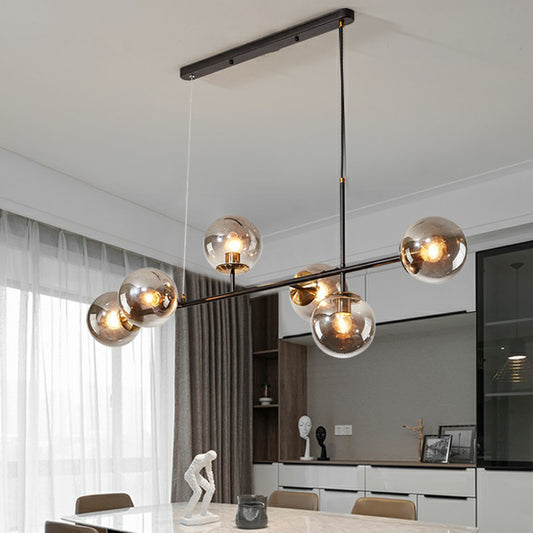 6-Light Dining Room Hanging Lamp Postmodern Style Island Light with Ball Glass Shade Clearhalo 'Ceiling Lights' 'Island Lights' Lighting' 2354375