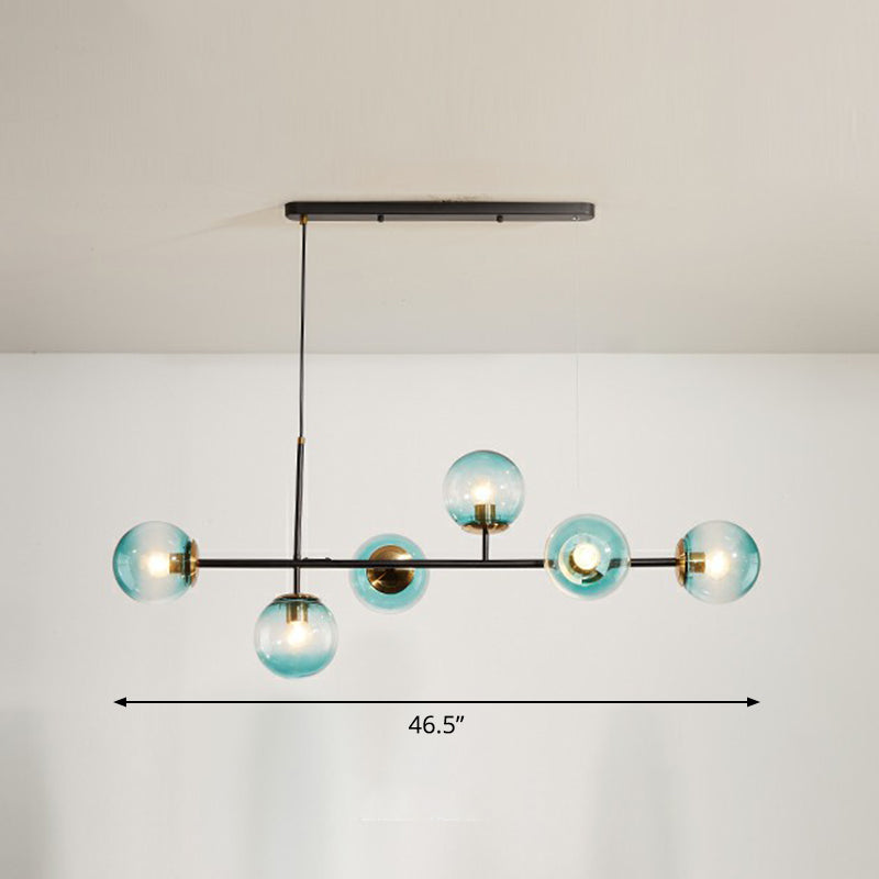 6-Light Dining Room Hanging Lamp Postmodern Style Island Light with Ball Glass Shade Blue Clearhalo 'Ceiling Lights' 'Island Lights' Lighting' 2354379