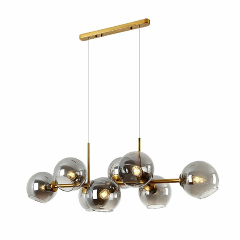 Nordic Dome Suspension Lighting Smoke Grey Glass 8-Head Dining Room Hanging Island Light Gold Clearhalo 'Ceiling Lights' 'Chandeliers' 'Modern Chandeliers' 'Modern' Lighting' 2354382