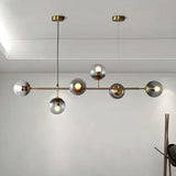 Ball Smoke Grey Glass Island Pendant Light Nordic 6 Bulbs Brass Finish Hanging Light for Restaurant Clearhalo 'Ceiling Lights' 'Island Lights' Lighting' 2354390