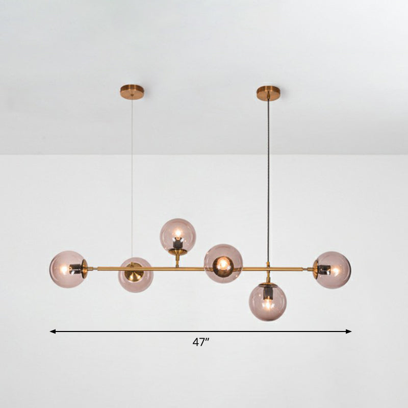 Ball Smoke Grey Glass Island Pendant Light Nordic 6 Bulbs Brass Finish Hanging Light for Restaurant Clearhalo 'Ceiling Lights' 'Island Lights' Lighting' 2354392