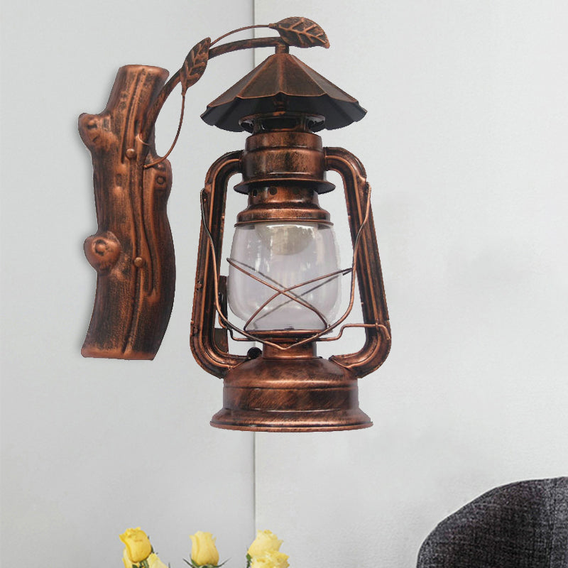 Black/Bronze/Copper Kerosene Wall Lighting Coastal Clear Glass 1 Light Outdoor Sconce Light Fixture Clearhalo 'Art deco wall lights' 'Cast Iron' 'Glass' 'Industrial wall lights' 'Industrial' 'Middle century wall lights' 'Modern' 'Rustic wall lights' 'Tiffany' 'Traditional wall lights' 'Wall Lamps & Sconces' 'Wall Lights' Lighting' 235440