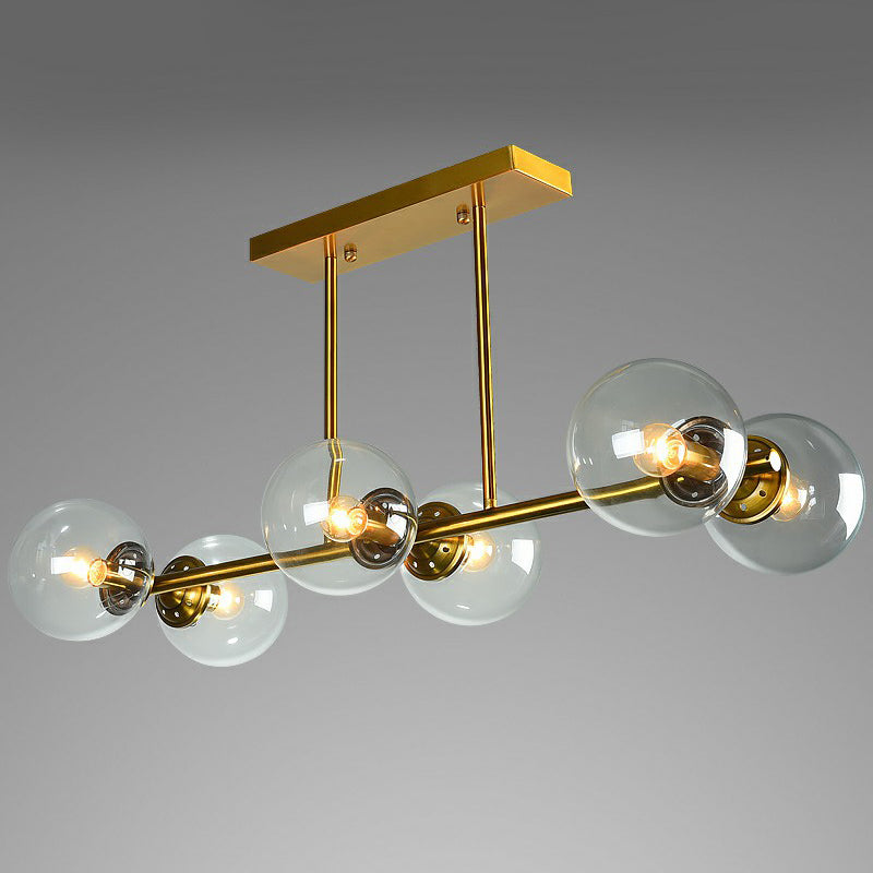 Brass Linear Island Light Fixture Postmodern Metal Ceiling Light with Globe Glass Shade Clearhalo 'Ceiling Lights' 'Island Lights' Lighting' 2354400