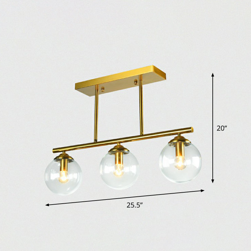 Brass Linear Island Light Fixture Postmodern Metal Ceiling Light with Globe Glass Shade Clearhalo 'Ceiling Lights' 'Island Lights' Lighting' 2354402