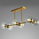 Brass Linear Island Light Fixture Postmodern Metal Ceiling Light with Globe Glass Shade 6 Clear Clearhalo 'Ceiling Lights' 'Island Lights' Lighting' 2354403