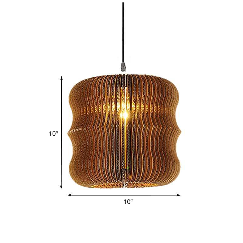 1 Light Hanging Lamp with Cylinder/Oval Shade Corrugated Paper Asian Stylish Restaurant Pendant Light Fixture in Brown Clearhalo 'Ceiling Lights' 'Modern Pendants' 'Modern' 'Pendant Lights' 'Pendants' Lighting' 235466