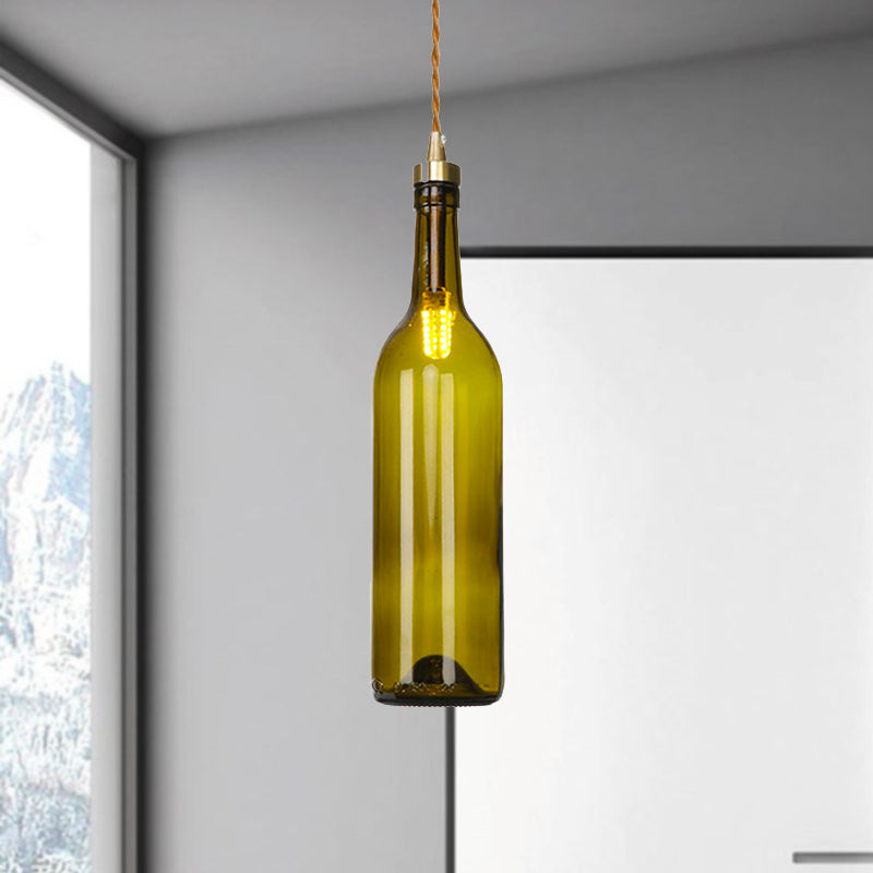 Industrial Wine Bottle Hanging Lamp 1 Light Glass Ceiling Pendant Light with Adjustable Cord in Smoke Grey/Green Brown Clearhalo 'Ceiling Lights' 'Glass shade' 'Glass' 'Industrial Pendants' 'Industrial' 'Middle Century Pendants' 'Pendant Lights' 'Pendants' 'Tiffany' Lighting' 235488