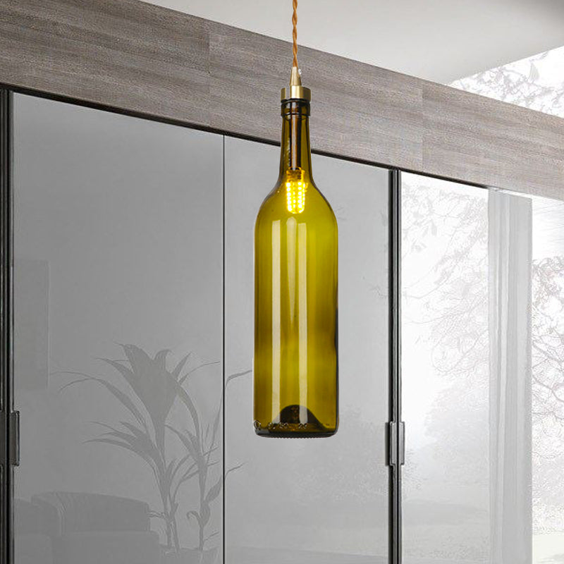 Industrial Wine Bottle Hanging Lamp 1 Light Glass Ceiling Pendant Light with Adjustable Cord in Smoke Grey/Green Clearhalo 'Ceiling Lights' 'Glass shade' 'Glass' 'Industrial Pendants' 'Industrial' 'Middle Century Pendants' 'Pendant Lights' 'Pendants' 'Tiffany' Lighting' 235489