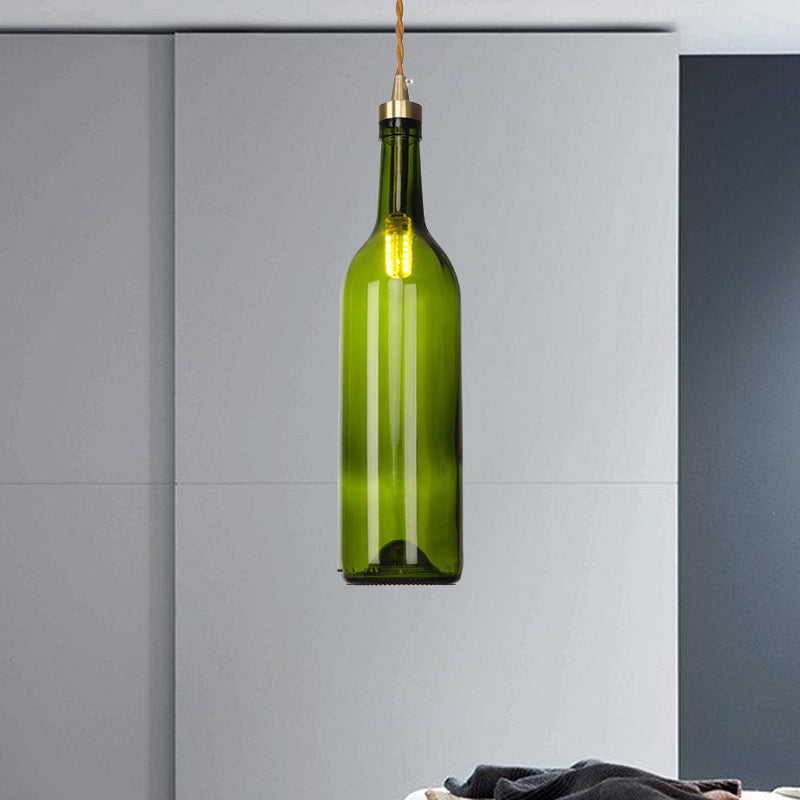 Industrial Wine Bottle Hanging Lamp 1 Light Glass Ceiling Pendant Light with Adjustable Cord in Smoke Grey/Green Green Clearhalo 'Ceiling Lights' 'Glass shade' 'Glass' 'Industrial Pendants' 'Industrial' 'Middle Century Pendants' 'Pendant Lights' 'Pendants' 'Tiffany' Lighting' 235492