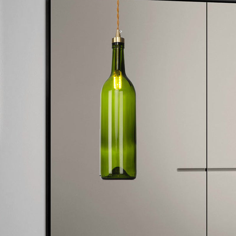 Industrial Wine Bottle Hanging Lamp 1 Light Glass Ceiling Pendant Light with Adjustable Cord in Smoke Grey/Green Clearhalo 'Ceiling Lights' 'Glass shade' 'Glass' 'Industrial Pendants' 'Industrial' 'Middle Century Pendants' 'Pendant Lights' 'Pendants' 'Tiffany' Lighting' 235493