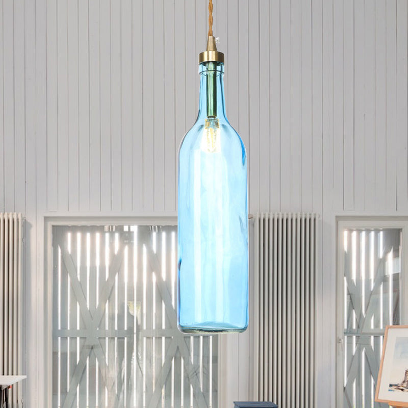 Industrial Wine Bottle Hanging Lamp 1 Light Glass Ceiling Pendant Light with Adjustable Cord in Smoke Grey/Green Blue Clearhalo 'Ceiling Lights' 'Glass shade' 'Glass' 'Industrial Pendants' 'Industrial' 'Middle Century Pendants' 'Pendant Lights' 'Pendants' 'Tiffany' Lighting' 235496