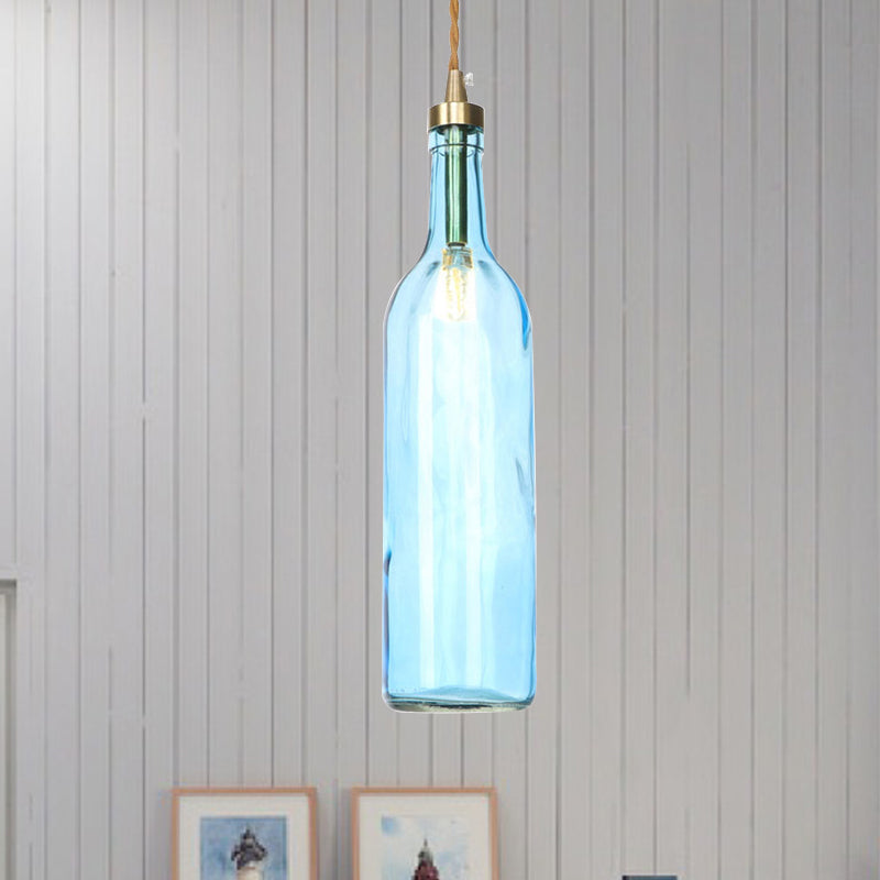 Industrial Wine Bottle Hanging Lamp 1 Light Glass Ceiling Pendant Light with Adjustable Cord in Smoke Grey/Green Clearhalo 'Ceiling Lights' 'Glass shade' 'Glass' 'Industrial Pendants' 'Industrial' 'Middle Century Pendants' 'Pendant Lights' 'Pendants' 'Tiffany' Lighting' 235497
