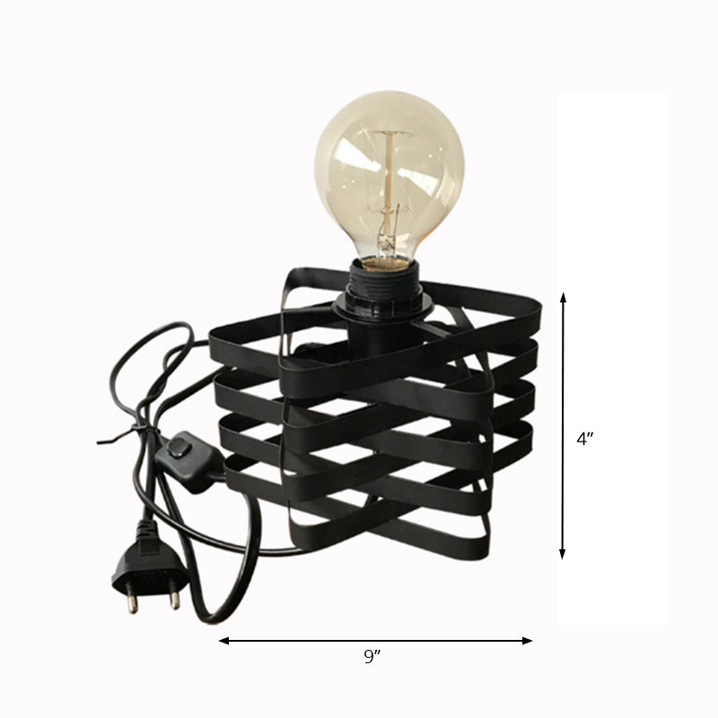 1 Head Table Lamp Industrial Stylish Cylinder/Barrel Metal Table Light with Cage Base in Black for Coffee Shop Clearhalo 'Lamps' 'Table Lamps' Lighting' 235512