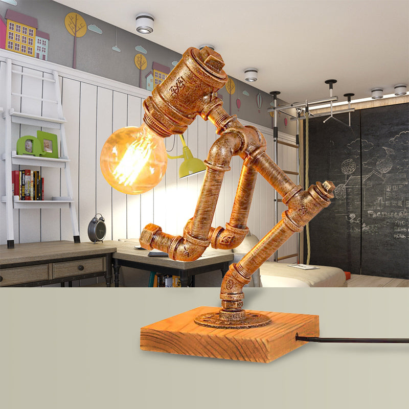 1 Light Table Lighting with Robot Athlete Design Metal Steampunk Style Bedroom Table Lamp in Bronze Clearhalo 'Lamps' 'Table Lamps' Lighting' 235518