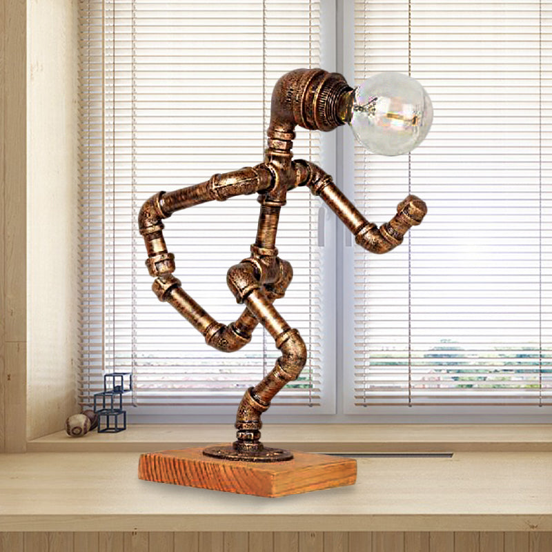 1 Light Table Lighting with Robot Athlete Design Metal Steampunk Style Bedroom Table Lamp in Bronze Bronze C Clearhalo 'Lamps' 'Table Lamps' Lighting' 235519