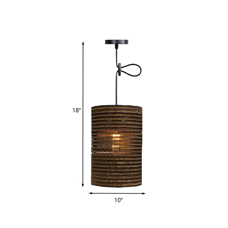 1 Light Corrugated Paper Hanging Lamp Asian Style Brown High Waist Shade Restaurant Pendant Light Clearhalo 'Ceiling Lights' 'Modern Pendants' 'Modern' 'Pendant Lights' 'Pendants' Lighting' 235596