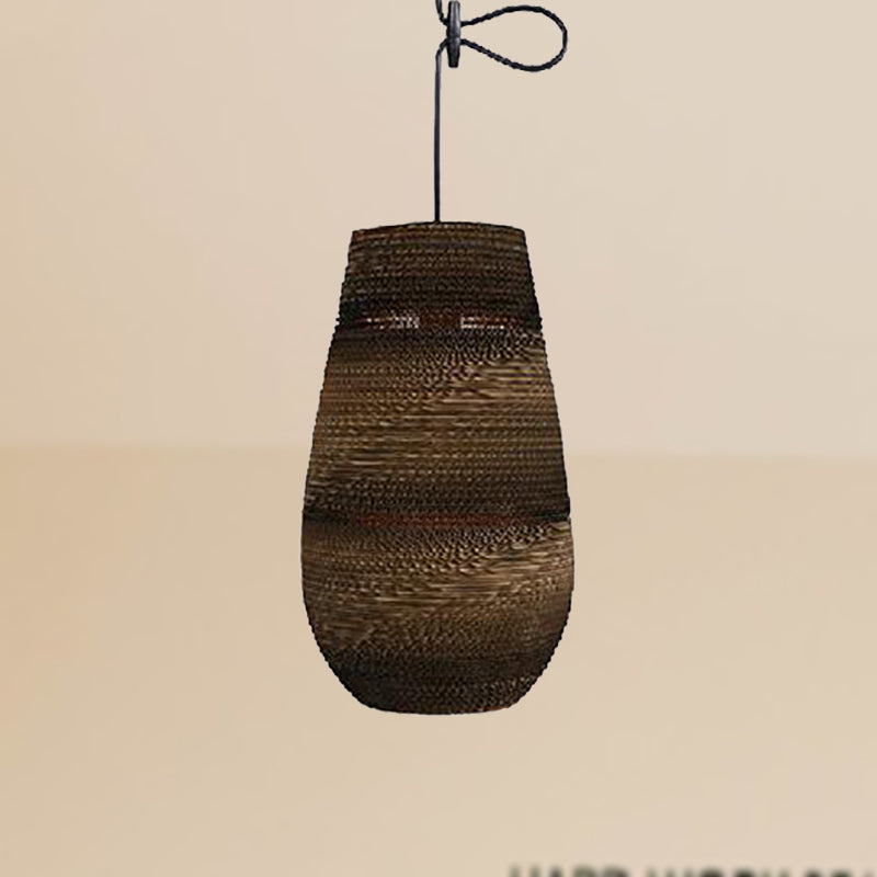 1 Light Corrugated Paper Hanging Lamp Asian Style Brown High Waist Shade Restaurant Pendant Light Brown Vase Clearhalo 'Ceiling Lights' 'Modern Pendants' 'Modern' 'Pendant Lights' 'Pendants' Lighting' 235597