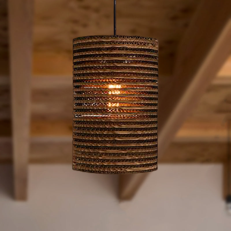 1 Light Corrugated Paper Hanging Lamp Asian Style Brown High Waist Shade Restaurant Pendant Light Clearhalo 'Ceiling Lights' 'Modern Pendants' 'Modern' 'Pendant Lights' 'Pendants' Lighting' 235598