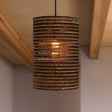 1 Light Corrugated Paper Hanging Lamp Asian Style Brown High Waist Shade Restaurant Pendant Light Brown Cylinder Clearhalo 'Ceiling Lights' 'Modern Pendants' 'Modern' 'Pendant Lights' 'Pendants' Lighting' 235599