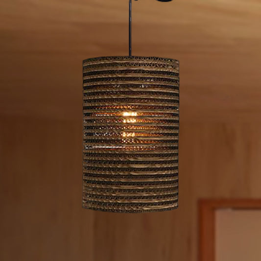 1 Light Corrugated Paper Hanging Lamp Asian Style Brown High Waist Shade Restaurant Pendant Light Clearhalo 'Ceiling Lights' 'Modern Pendants' 'Modern' 'Pendant Lights' 'Pendants' Lighting' 235600