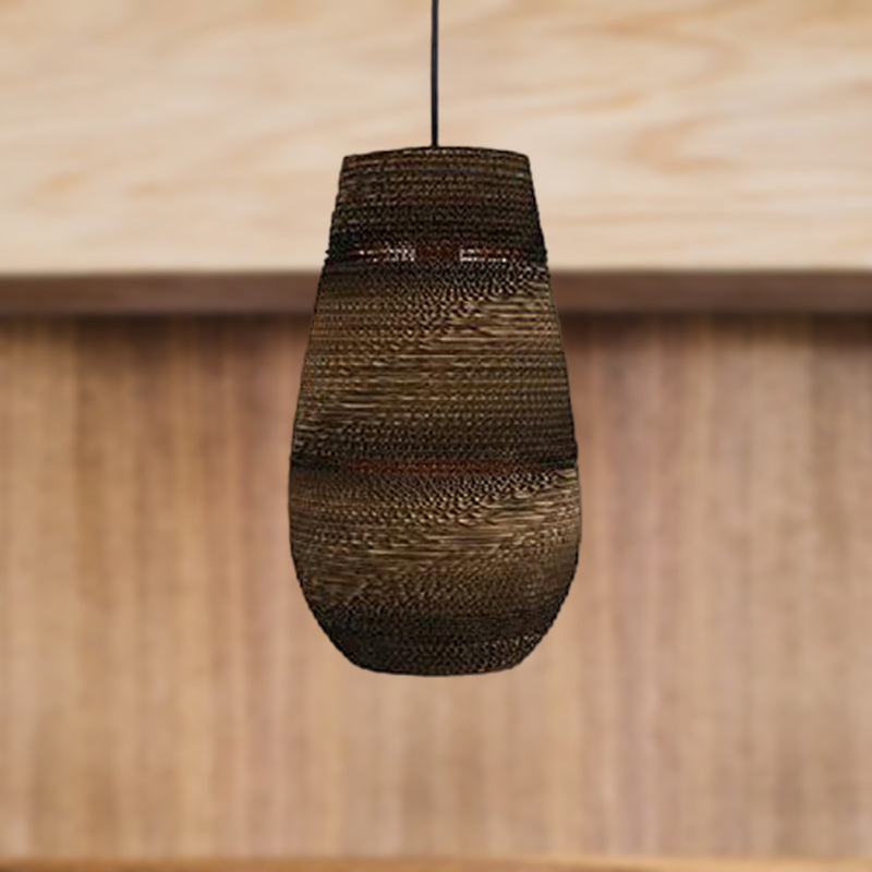 1 Light Corrugated Paper Hanging Lamp Asian Style Brown High Waist Shade Restaurant Pendant Light Clearhalo 'Ceiling Lights' 'Modern Pendants' 'Modern' 'Pendant Lights' 'Pendants' Lighting' 235601