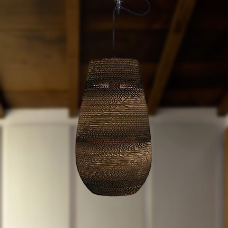 1 Light Corrugated Paper Hanging Lamp Asian Style Brown High Waist Shade Restaurant Pendant Light Clearhalo 'Ceiling Lights' 'Modern Pendants' 'Modern' 'Pendant Lights' 'Pendants' Lighting' 235602