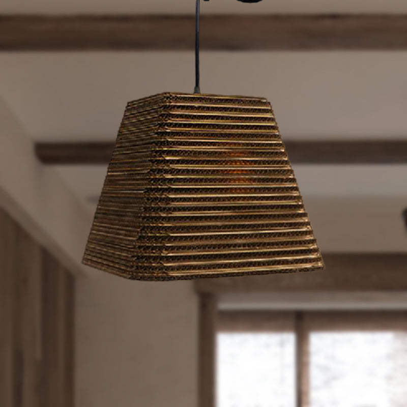 1 Light Corrugated Paper Hanging Lamp Asian Style Brown High Waist Shade Restaurant Pendant Light Clearhalo 'Ceiling Lights' 'Modern Pendants' 'Modern' 'Pendant Lights' 'Pendants' Lighting' 235604