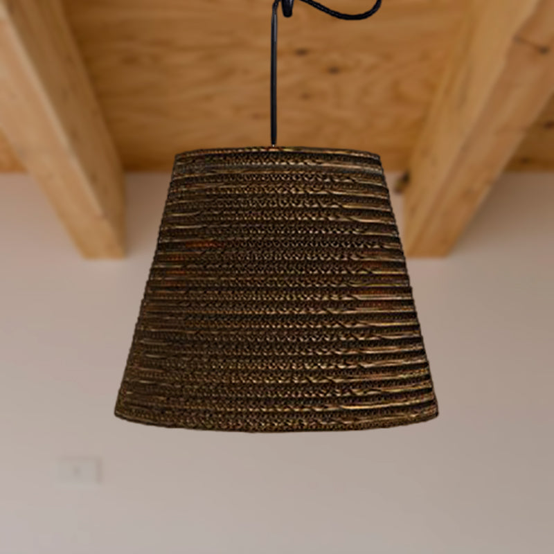 1 Light Corrugated Paper Hanging Lamp Asian Style Brown High Waist Shade Restaurant Pendant Light Clearhalo 'Ceiling Lights' 'Modern Pendants' 'Modern' 'Pendant Lights' 'Pendants' Lighting' 235607