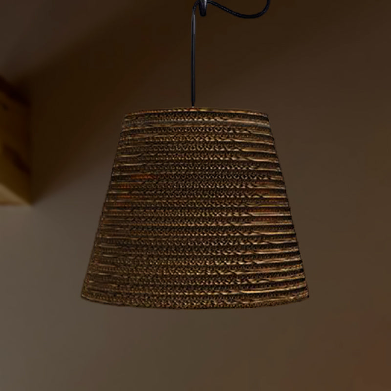 1 Light Corrugated Paper Hanging Lamp Asian Style Brown High Waist Shade Restaurant Pendant Light Clearhalo 'Ceiling Lights' 'Modern Pendants' 'Modern' 'Pendant Lights' 'Pendants' Lighting' 235608