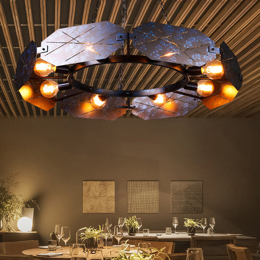 Retro Oval Panel Chandelier Metal Suspension Light in Antique Black for Restaurant Clearhalo 'Ceiling Lights' 'Chandeliers' Lighting' options 235615