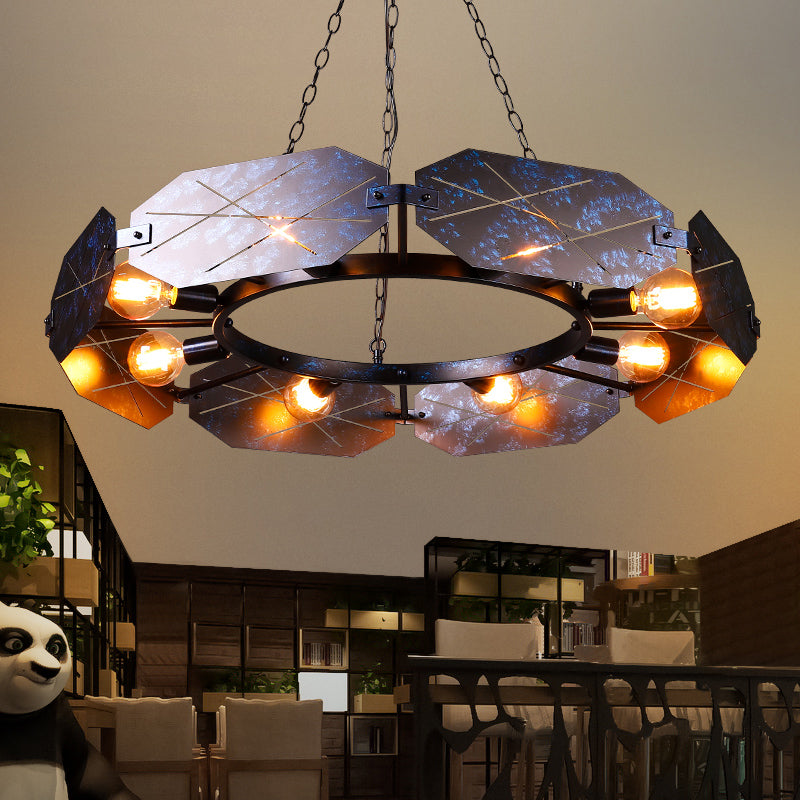 Retro Oval Panel Chandelier Metal Suspension Light in Antique Black for Restaurant Clearhalo 'Ceiling Lights' 'Chandeliers' Lighting' options 235616