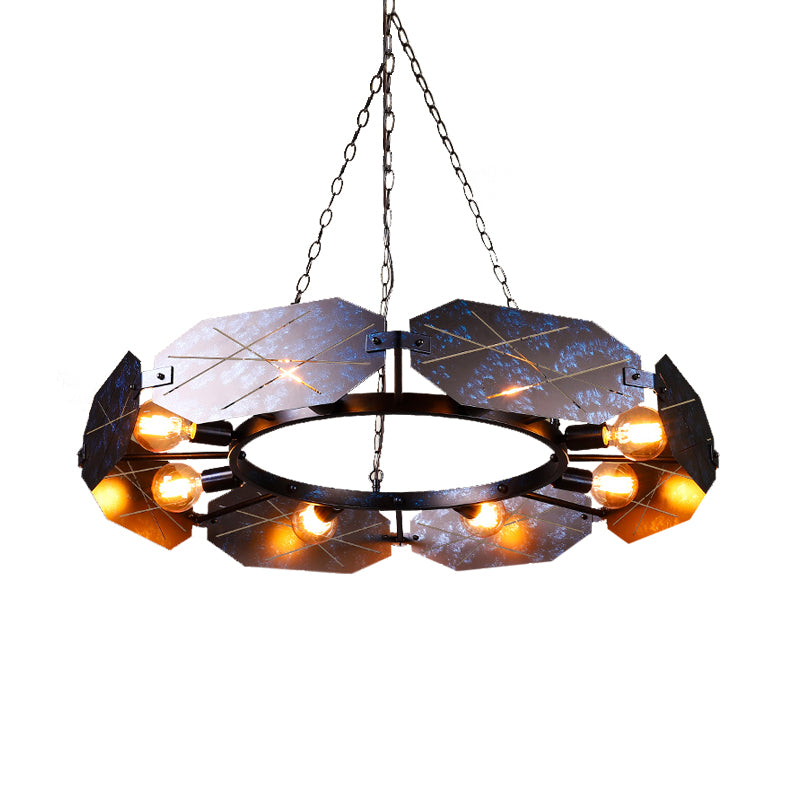 Retro Oval Panel Chandelier Metal Suspension Light in Antique Black for Restaurant Clearhalo 'Ceiling Lights' 'Chandeliers' Lighting' options 235617