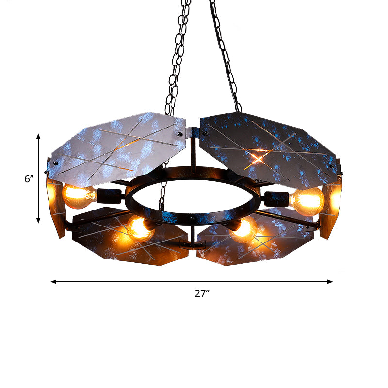 Retro Oval Panel Chandelier Metal Suspension Light in Antique Black for Restaurant Clearhalo 'Ceiling Lights' 'Chandeliers' Lighting' options 235619